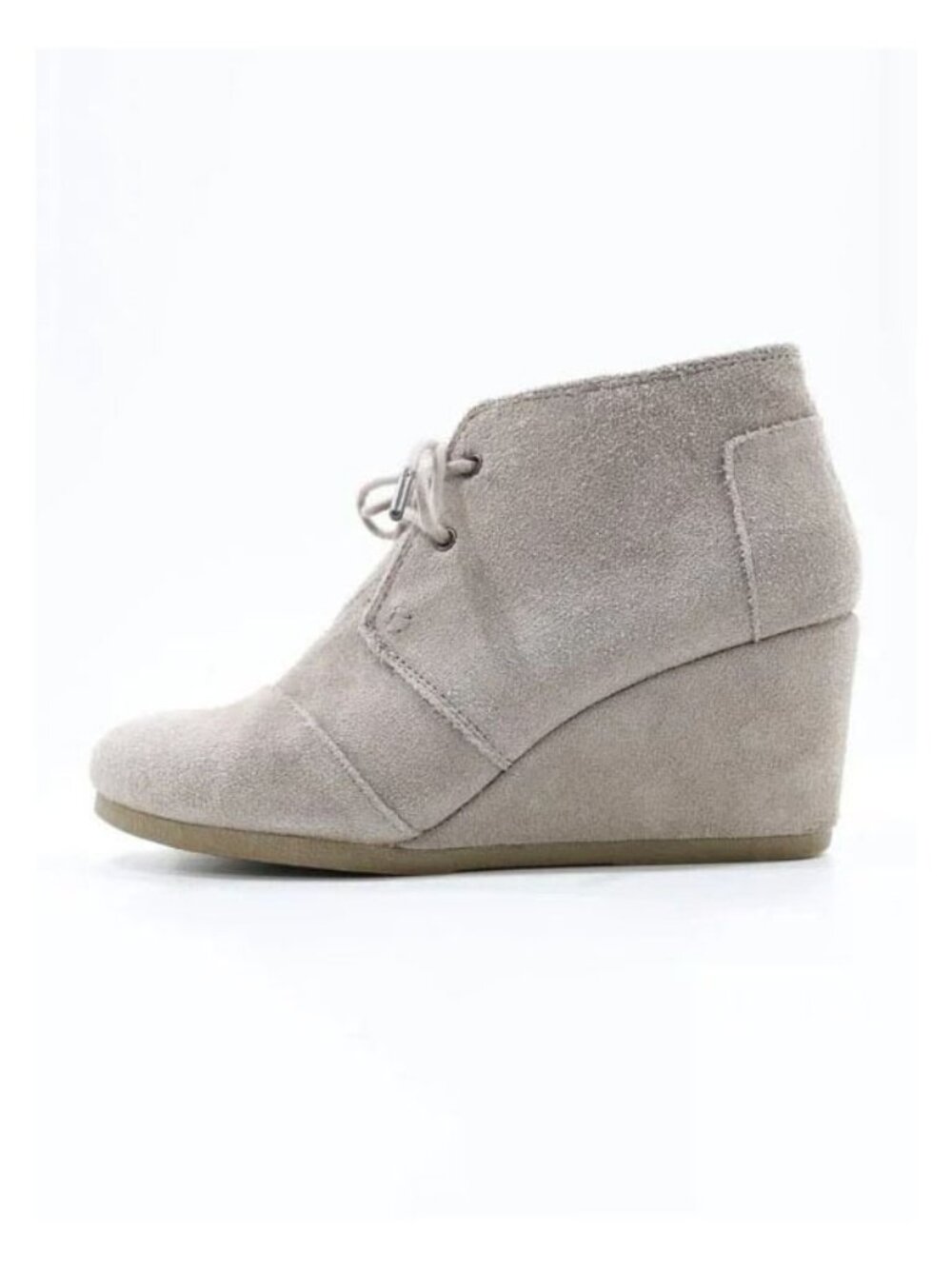 Toms Kala Gray Taupe Suede 3" Wedge Heel Lace-Up Booties - 8